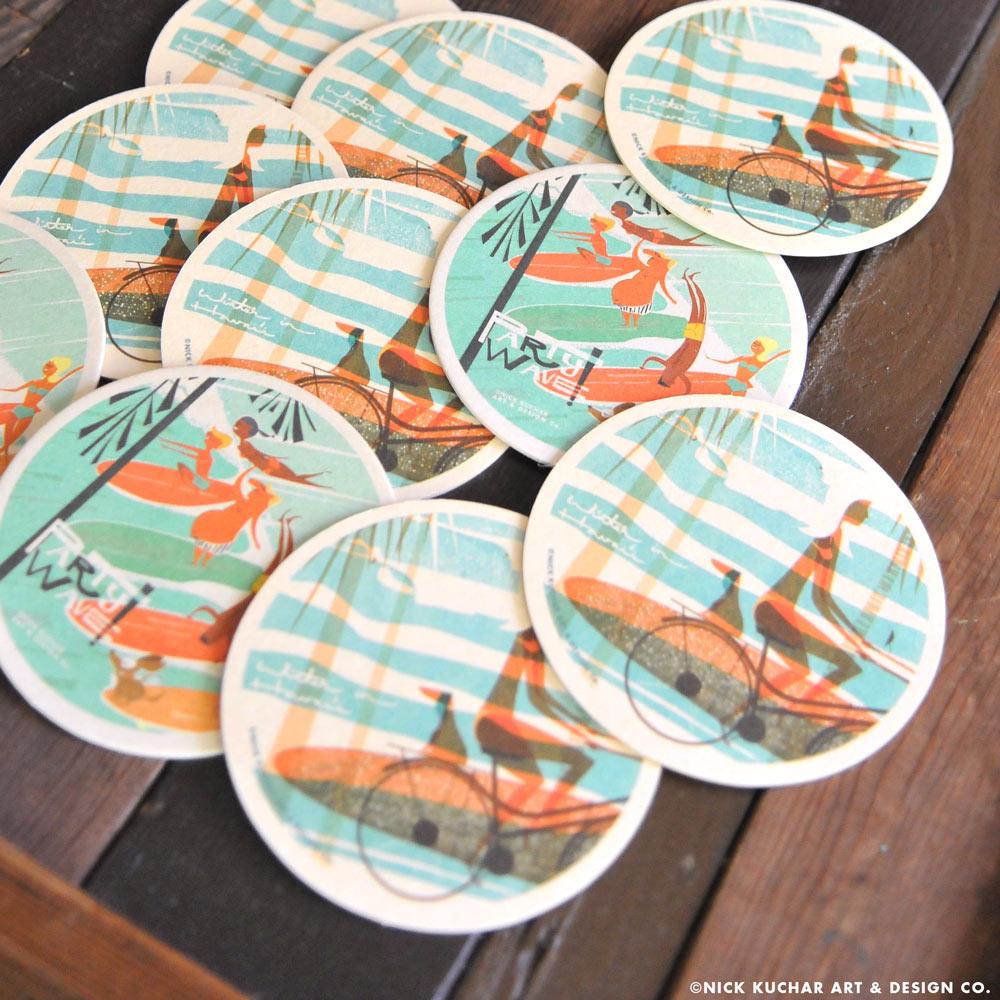 Nick Kuchar - Party Wave Print Coasters (10)