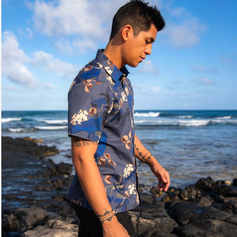 Man on Beach in David Shepard Shirt