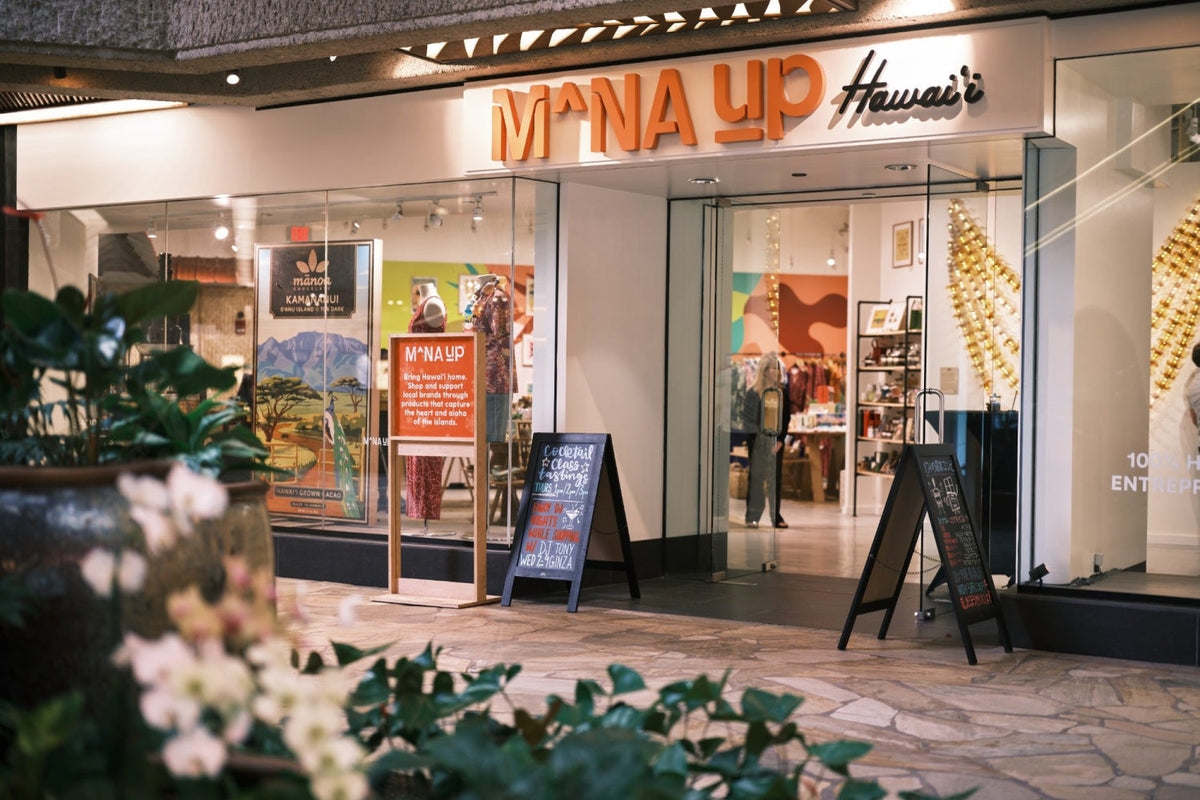 The exterior of the Mana Up store at Royal Hawaiian Center