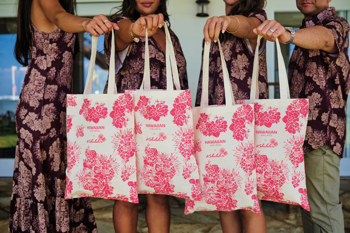 The exclusive tote from Kahulale'a for Hawaiian Airlines and Mana Up at the Made in Hawaii Festival.