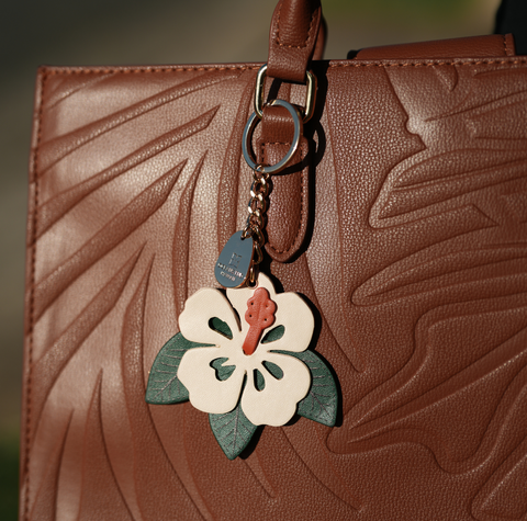 Oceans End - Hibiscus Leather Keychain