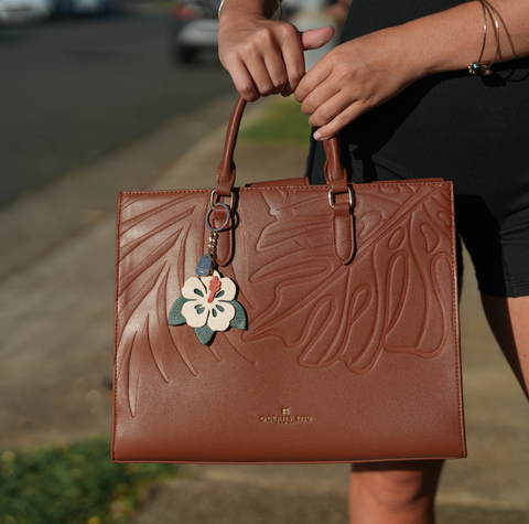 Oceans End - Hibiscus Leather Keychain