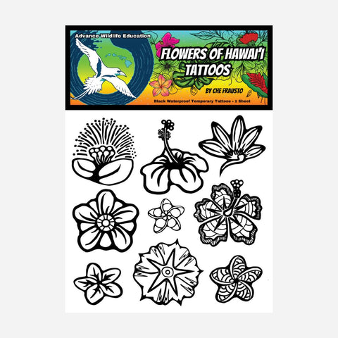 Advance Wildlife Education - Black Temporary Tattoos - Flowers of Hawaii