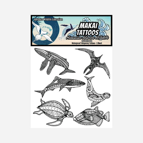 Advance Wildlife Education - Black Temporary Tattoos - Ocean Animals