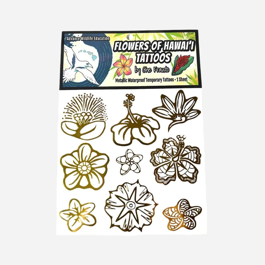 Advance Wildlife Education - Golden Metallic Temporary Tattoos - Flowers of Hawaii