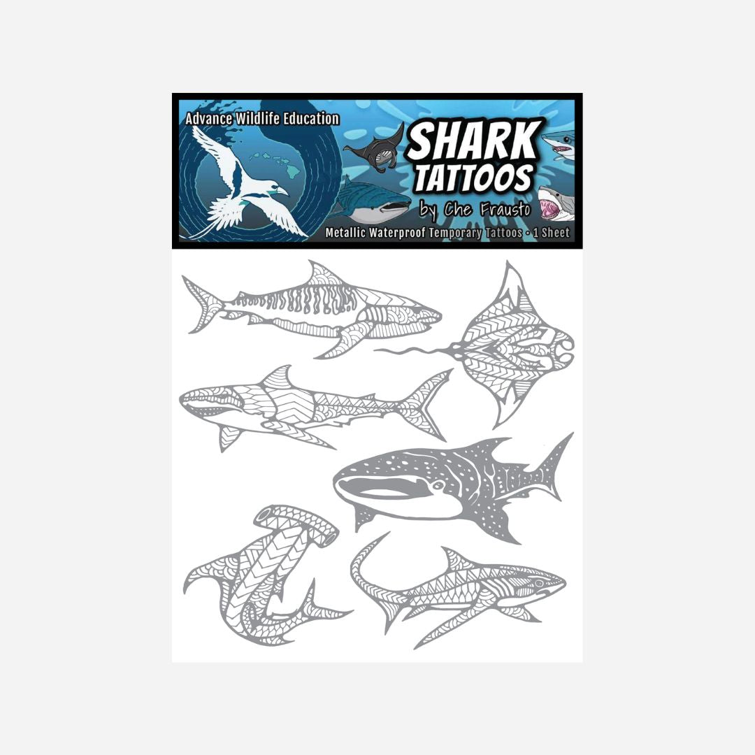 Advance Wildlife Education - Silver Metallic Temporary Tattoos - Sharks