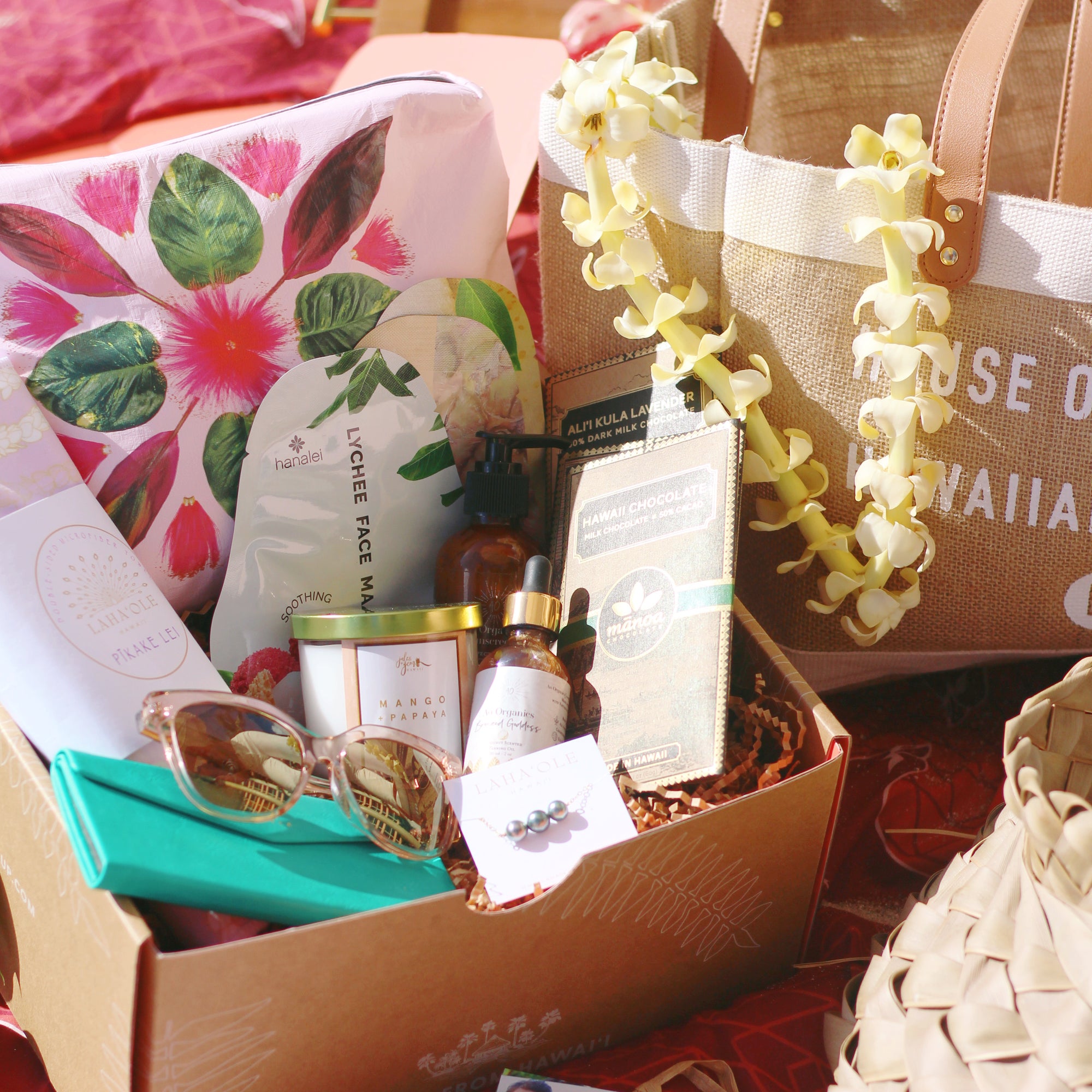 Hawaiian gift box full of different gift items
