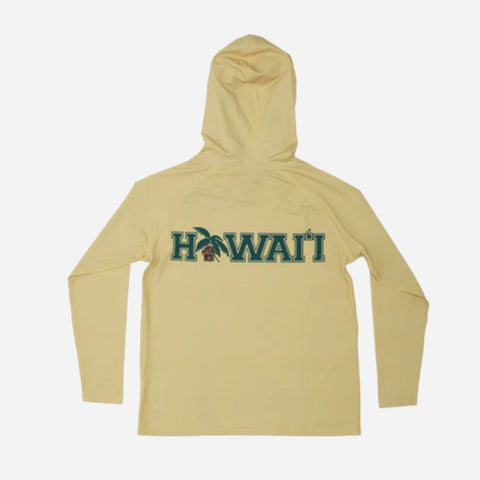 Beige hoodie with 'Hawaii' text on a white background