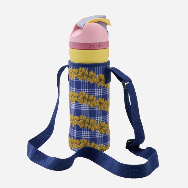 Alikaleo Park - Plumeria Palaka Navy Neoprene Bottle Holder