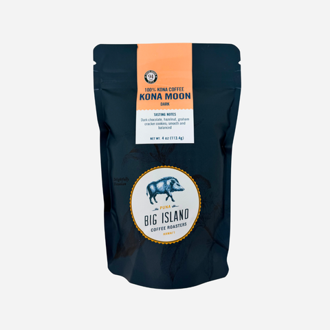 Kona Moon coffee package with branding on a white background