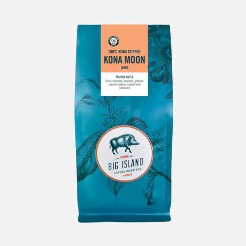 Kona Moon coffee bag with branding on a white background