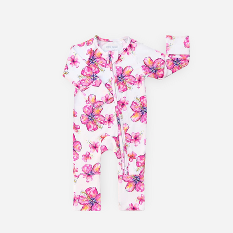 Floral-patterned baby onesie on a white background