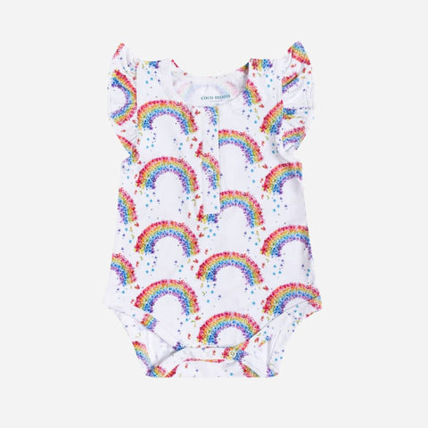 Coco Moon - Bamboo Flutter Sleeve Onesie - Flower Shower