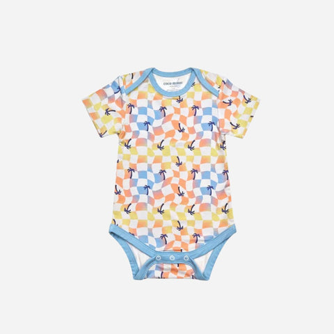 Coco Moon - Bamboo Onesie - Sunset Checker