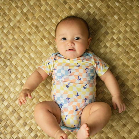 Coco Moon - Bamboo Onesie - Sunset Checker
