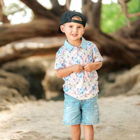 Coco Moon - Bamboo Polo Shirt - Sunset Checker