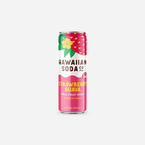 Hawaiian Soda Co. Strawberry Guava soda can on a white background