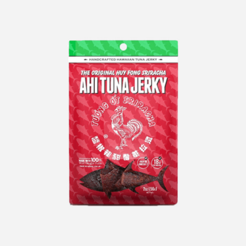 Huy Fong Sriracha Ahi Tuna Jerky packaging on a white background