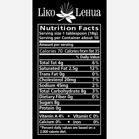 Nutrition facts label for Liko Lehua on a white background