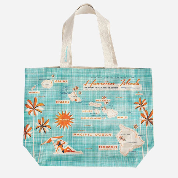 Tote bag with Hawaiian Islands design on a white background