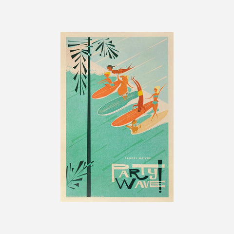 Nick Kuchar Travel Poster - Canoes Waikiki "Party Wave"