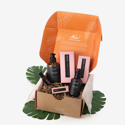 Cosmetic gift set with bottles and boxes on a white background
