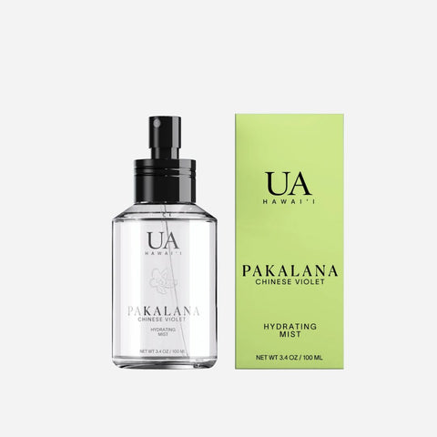 UA Hawaii Pakalana Chinese Violet hydrating mist bottle and packaging on a white background