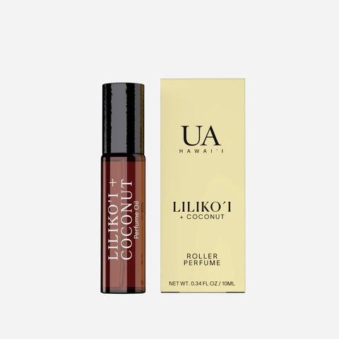 UA Hawaii Liliko'i + Coconut roller perfume with packaging on a white background