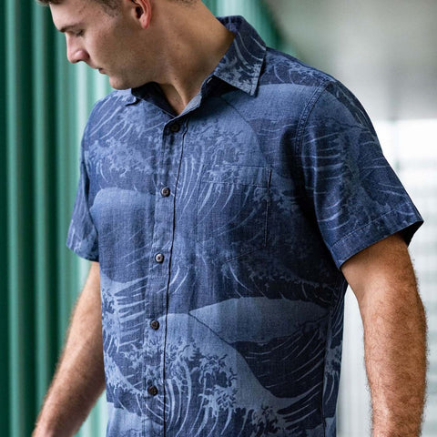 Western Aloha - Indigo Denim Aloha Shirt Alenuihaha