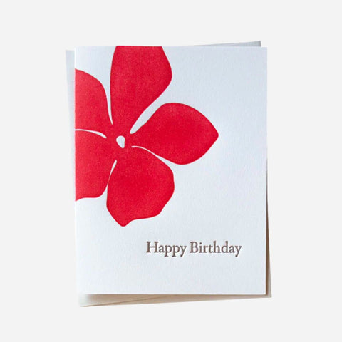 Greeting card with a red flower design and 'Happy Birthday' text on a white background