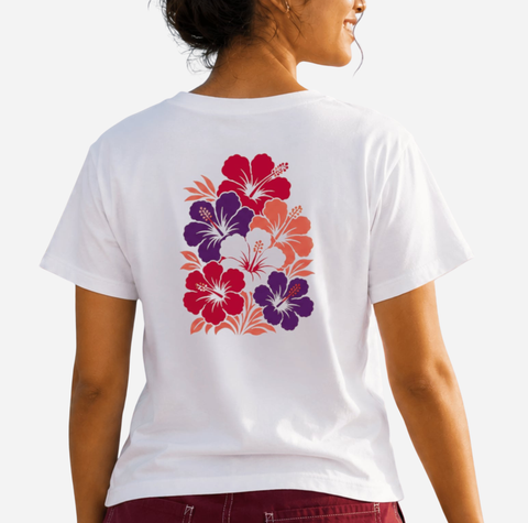white shirt with hibiscus