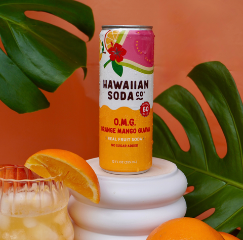 A 12 fl oz can of Hawaiian Soda Co. O.M.G.