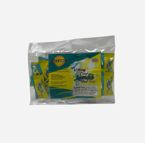 Pack of Li Hing Cool Lemon Piped ice packs in a clear plastic resealable bag with yellow and teal labels, shown on a light gray background.