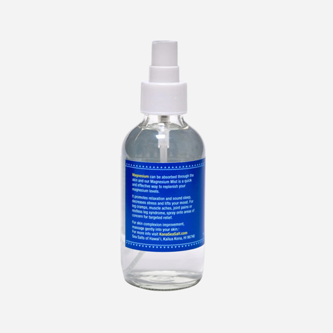 Clear spray bottle with a blue label on a white background