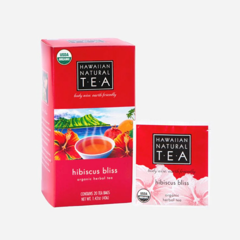 Hawaiian Natural Tea Hibiscus Bliss packaging on a white background