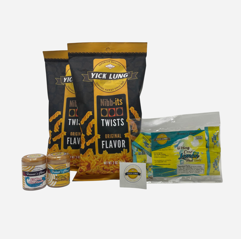 A snack gift set featuring yick lung products