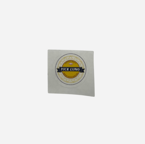 A square white sticker or decal featuring a circular yellow and blue logo that reads 'YICK LUNG', shown on a plain light gray background.