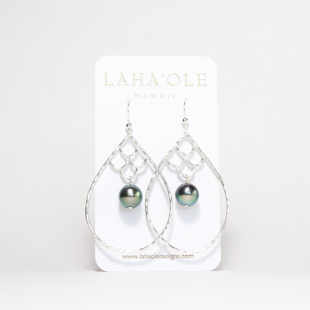 Lahaʻole - Kai Nalu Liʻi ʻElua Hoops w/ Tahitian Pearls/ Sterling Silver
