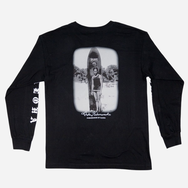 Duke Kahanamoku x AVVA - Long Sleeve T-shirt Black - Duke Surfboard Older |  House of Mana Up