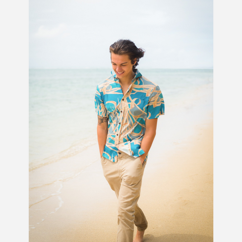 David Shepard - Men's Lauhala Aloha Shirt - Blue