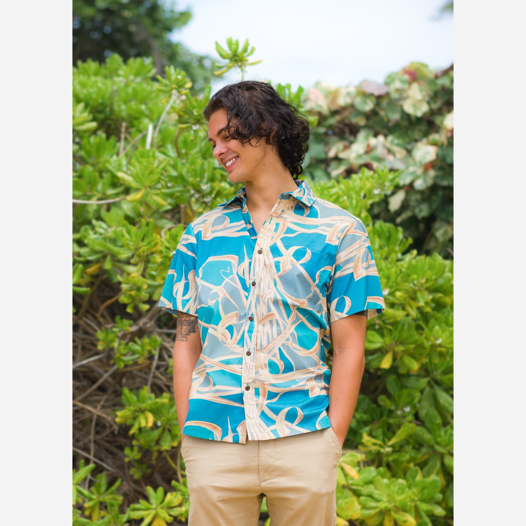 David Shepard - Men's Lauhala Aloha Shirt - Blue