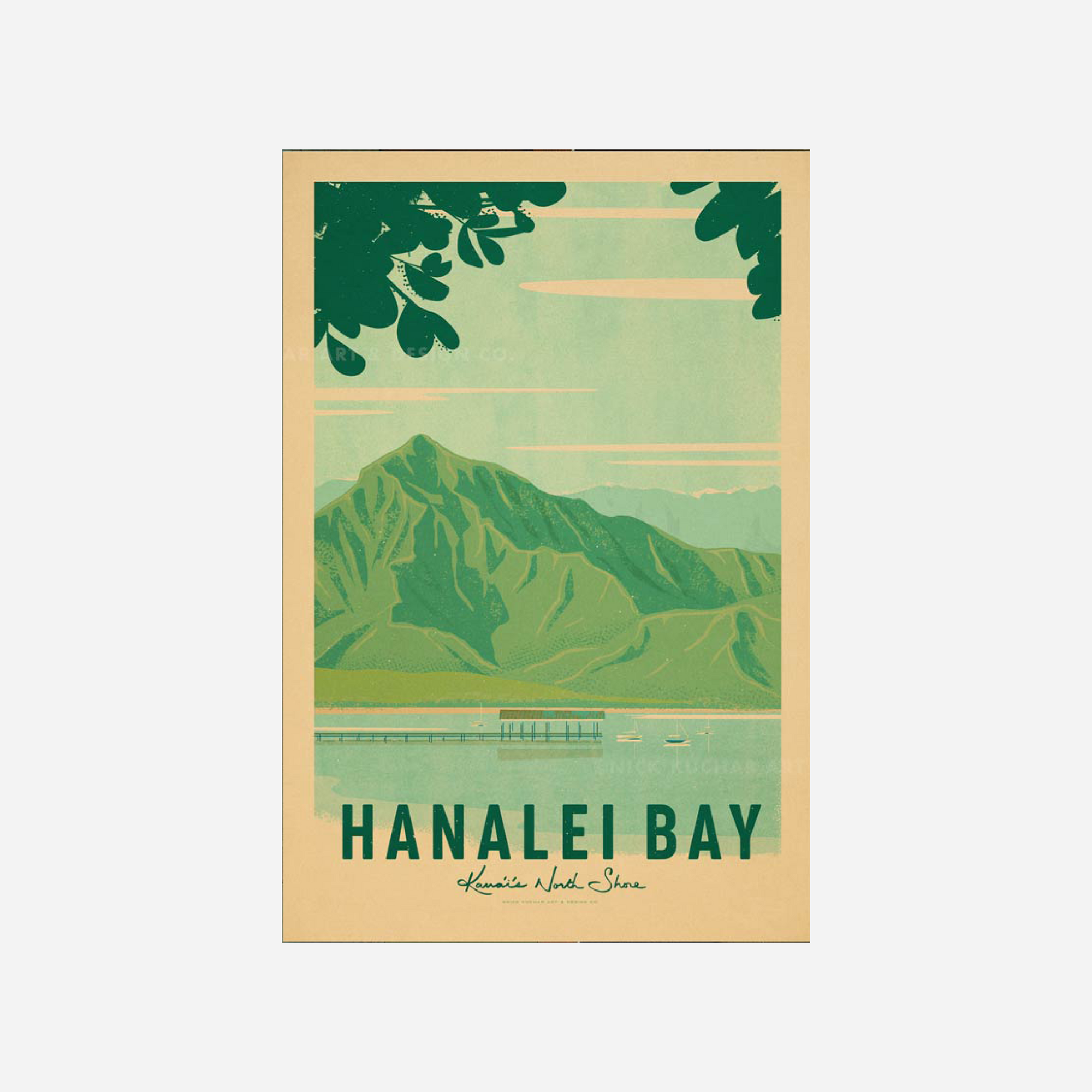 *Nick Kuchar Travel Poster - Hanalei Bay