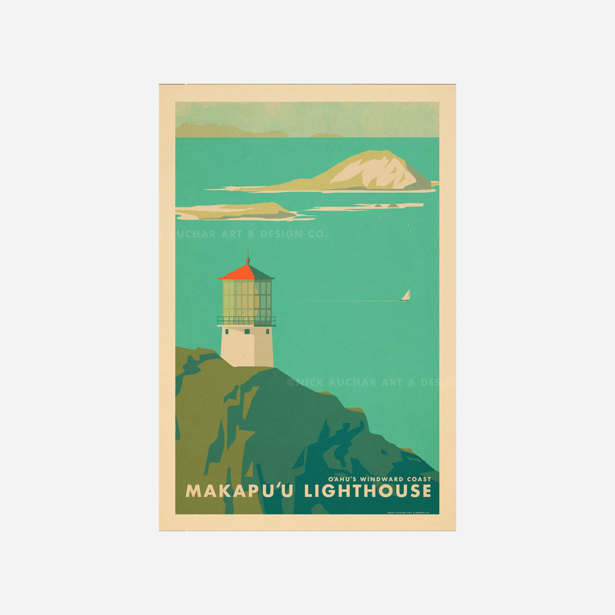 Nick Kuchar Travel Poster - Makapuu Lighthouse, Oahu