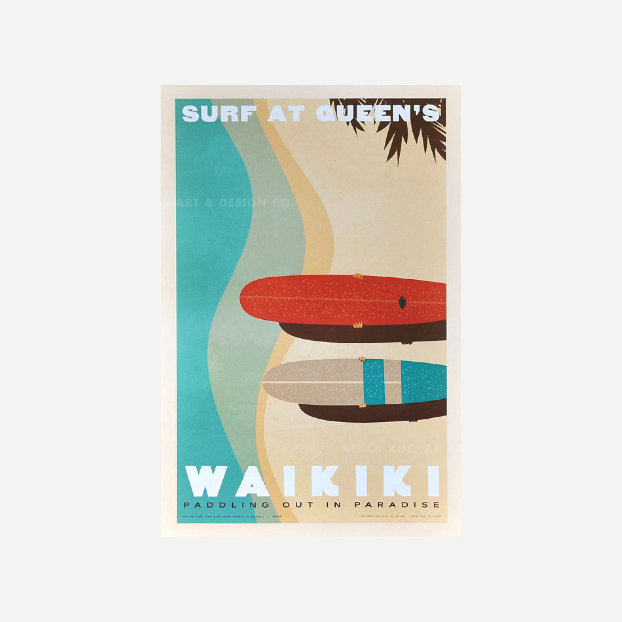 Nick Kuchar Travel Poster - Waikiki "Surf At Queen's"