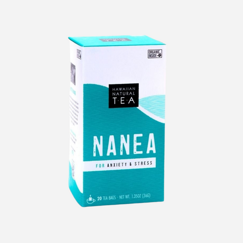 Box of Nanea Hawaiian Natural Tea for anxiety and stress on a white background