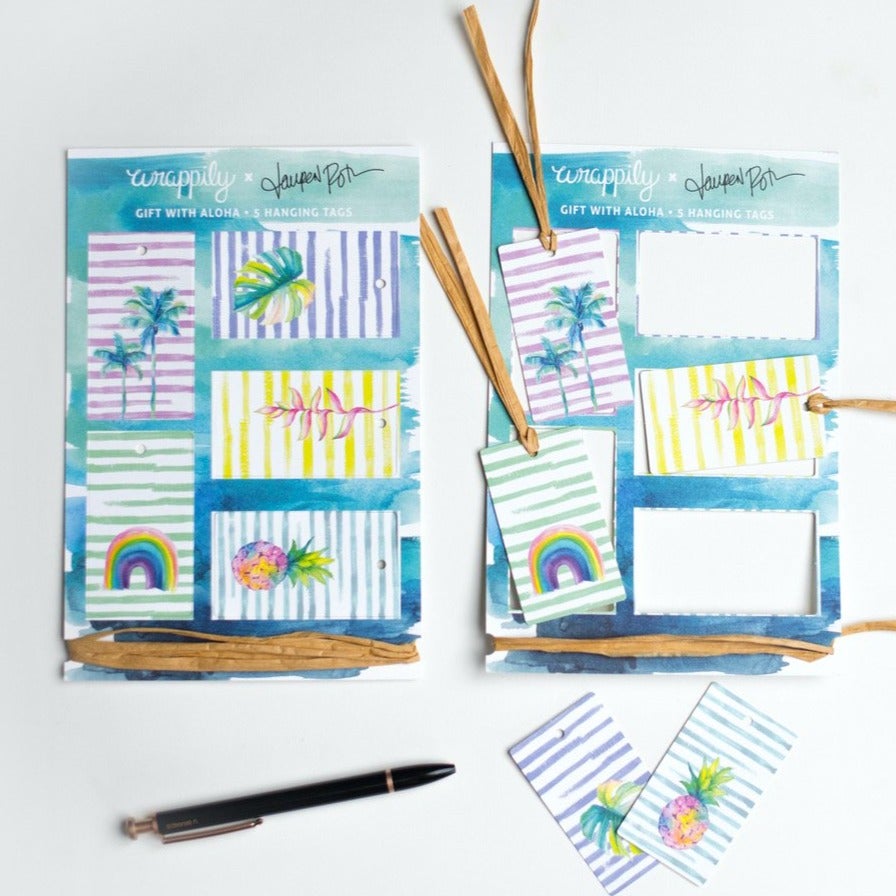 *Wrappily x Jules + Gem - Exclusive GUAVA-scented Tropical Stripe Pop-Out Gift Tags & Twine